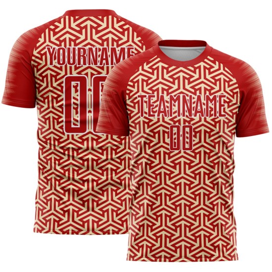 Custom Red Uniform Arrow Geometric Jersey Cream-White Sublimation Soccer Custom Red Uniform Arrow Geometric Jersey Cream-White Sublimation Soccer