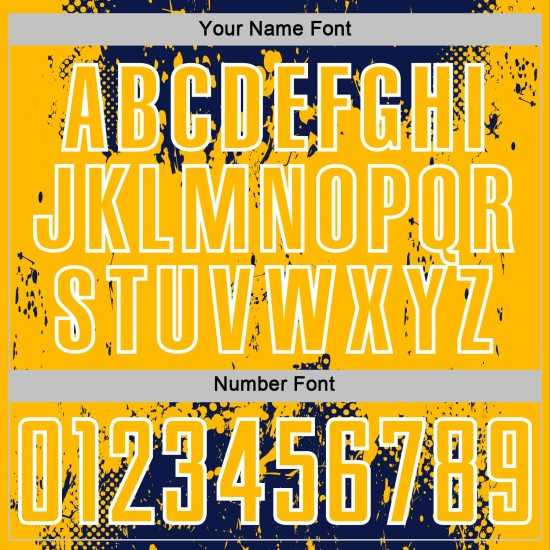 Sports Custom Grunge Jersey Gold-White Splatter Art Abstract Sublimation Soccer Uniform Navy Sports Custom Grunge Jersey Gold-White Splatter Art Abstract Sublimation Soccer Uniform Navy