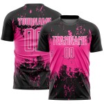 Grunge Uniform Soccer Custom Abstract Jersey Sublimation Art Sports Black Pink-White Splatter