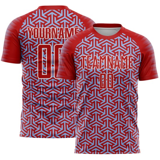 Soccer Jersey Custom Arrow Uniform Blue-White Sublimation Geometric Red Light