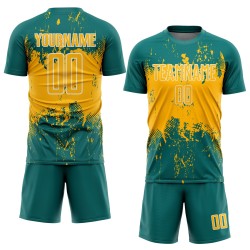 Sports Gold-White Jersey Uniform Sublimation Teal Soccer Splatter Art Custom Abstract Grunge