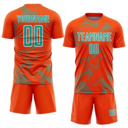 Soccer Sublimation Lines Orange Jersey Uniform Aqua-White Curve Sports Custom