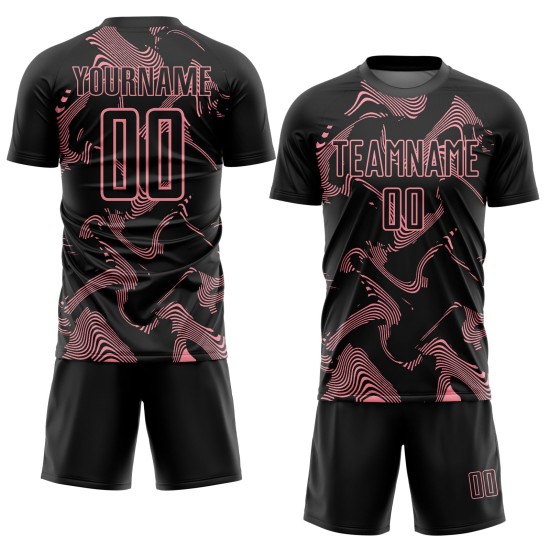 Soccer Custom Black Sports Jersey Pink Uniform Medium Curve Sublimation Lines