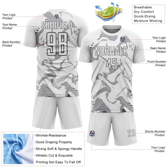 Uniform Custom White Curve Sublimation Soccer Lines Steel Jersey Gray Sports Uniform Custom White Curve Sublimation Soccer Lines Steel Jersey Gray Sports