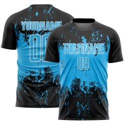 Jersey Abstract Sublimation Black Sports Custom Art Grunge Uniform Splatter Soccer Blue-White Sky