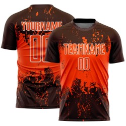 Grunge Jersey Sublimation Art Abstract Custom Sports Orange-White Splatter Brown Uniform Soccer