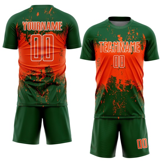 Art Soccer Uniform Sports Orange-White Custom Sublimation Grunge Splatter Abstract Jersey Green Art Soccer Uniform Sports Orange-White Custom Sublimation Grunge Splatter Abstract Jersey Green