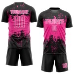 Grunge Uniform Soccer Custom Abstract Jersey Sublimation Art Sports Black Pink-White Splatter