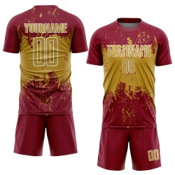 Sports Splatter Crimson Grunge Uniform Jersey Old Abstract Gold-White Sublimation Art Custom Soccer