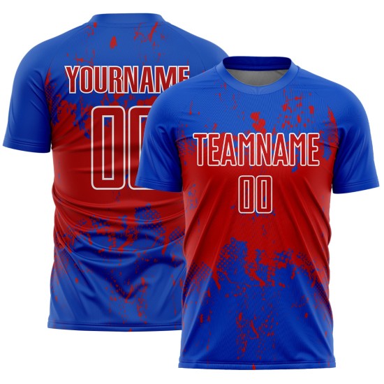 Custom Red-White Soccer Sublimation Grunge Blue Jersey Abstract Thunder Art Sports Splatter Uniform Custom Red-White Soccer Sublimation Grunge Blue Jersey Abstract Thunder Art Sports Splatter Uniform
