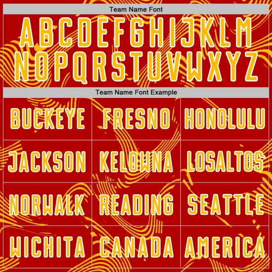 Lines Custom Sublimation Red Sports Jersey Uniform Gold-White Soccer Curve