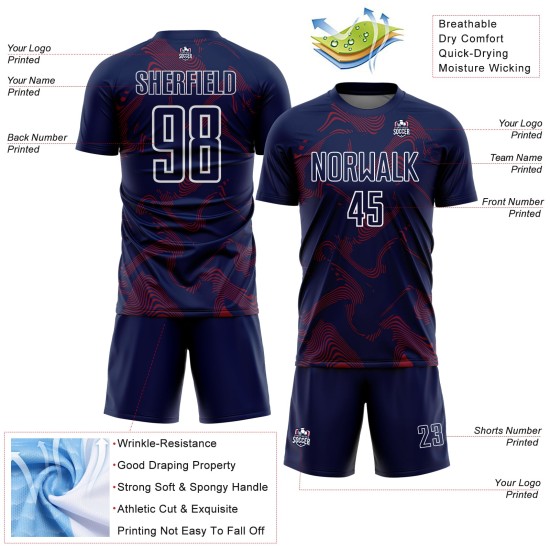 Crimson-White Sports Uniform Jersey Navy Soccer Sublimation Lines Custom Curve