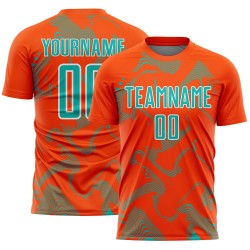 Soccer Sublimation Lines Orange Jersey Uniform Aqua-White Curve Sports Custom