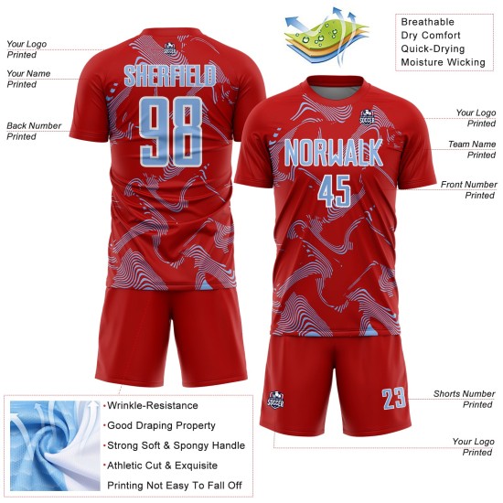 Sublimation Lines Soccer Custom Red Blue-White Uniform Light Sports Jersey Curve