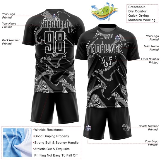 White Soccer Black Lines Uniform Custom Sublimation Sports Jersey Curve White Soccer Black Lines Uniform Custom Sublimation Sports Jersey Curve