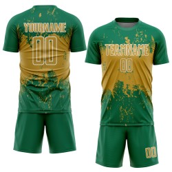 Sublimation Green Splatter Abstract Uniform Gold-White Old Art Grunge Custom Jersey Sports Kelly Soccer