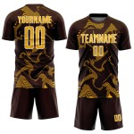 Custom Jersey Brown Gold-White Lines Curve Uniform Sublimation Sports Soccer Custom Jersey Brown Gold-White Lines Curve Uniform Sublimation Sports Soccer
