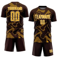 Custom Jersey Brown Gold-White Lines Curve Uniform Sublimation Sports Soccer Custom Jersey Brown Gold-White Lines Curve Uniform Sublimation Sports Soccer
