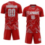 Custom Lines Soccer Sublimation Uniform Curve Red Sports Jersey Gray-White