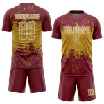 Abstract Soccer Old Splatter Jersey Custom Art Burgundy Gold-White Sublimation Sports Grunge Uniform Abstract Soccer Old Splatter Jersey Custom Art Burgundy Gold-White Sublimation Sports Grunge Uniform