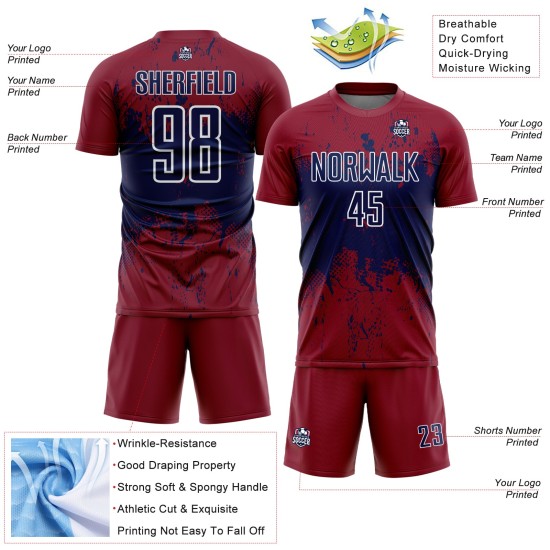 Navy-White Grunge Splatter Abstract Custom Sports Uniform Art Sublimation Jersey Crimson Soccer Navy-White Grunge Splatter Abstract Custom Sports Uniform Art Sublimation Jersey Crimson Soccer