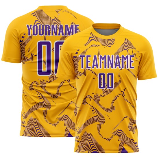 Sublimation Gold Purple-White Sports Soccer Uniform Custom Curve Jersey Lines Sublimation Gold Purple-White Sports Soccer Uniform Custom Curve Jersey Lines