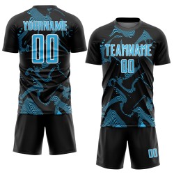 Sports Curve Sublimation Black Custom Sky Jersey Blue-White Lines Uniform Soccer