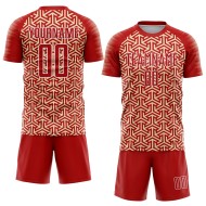 Custom Red Uniform Arrow Geometric Jersey Cream-White Sublimation Soccer Custom Red Uniform Arrow Geometric Jersey Cream-White Sublimation Soccer