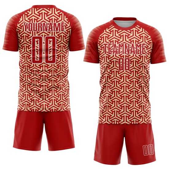 Custom Red Uniform Arrow Geometric Jersey Cream-White Sublimation Soccer Custom Red Uniform Arrow Geometric Jersey Cream-White Sublimation Soccer