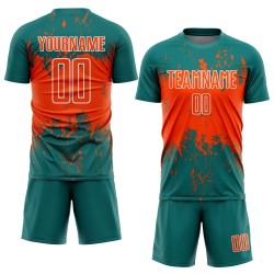 Uniform Orange-White Art Custom Teal Sports Splatter Grunge Soccer Jersey Sublimation Abstract