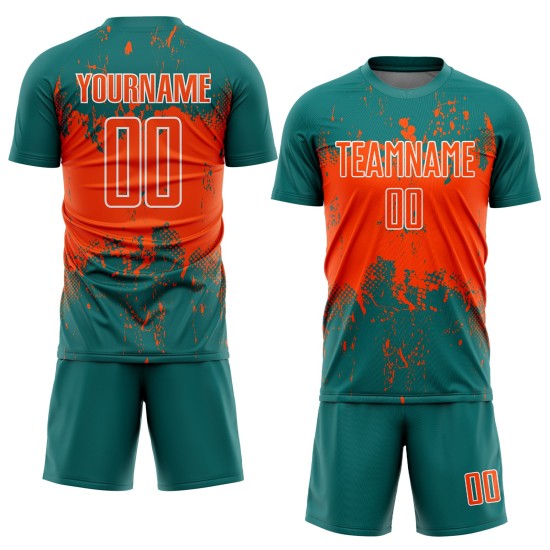 Uniform Orange-White Art Custom Teal Sports Splatter Grunge Soccer Jersey Sublimation Abstract