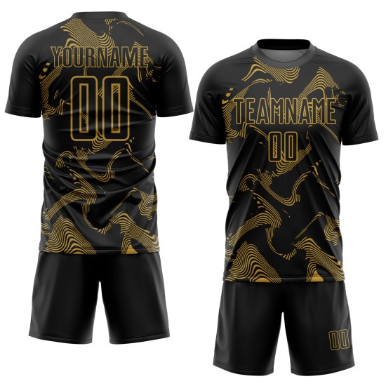 Old Custom Jersey Black Soccer Lines Sublimation Curve Uniform Gold Sports