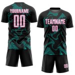 Sports Uniform White Sublimation Black Custom Soccer Aqua-Pink Curve Jersey Lines