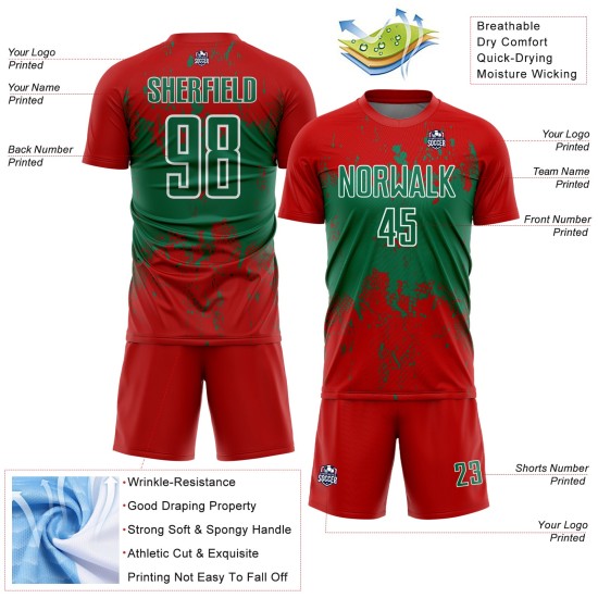 Kelly Sublimation Grunge Jersey Splatter Red Green-White Sports Abstract Soccer Custom Art Uniform Kelly Sublimation Grunge Jersey Splatter Red Green-White Sports Abstract Soccer Custom Art Uniform