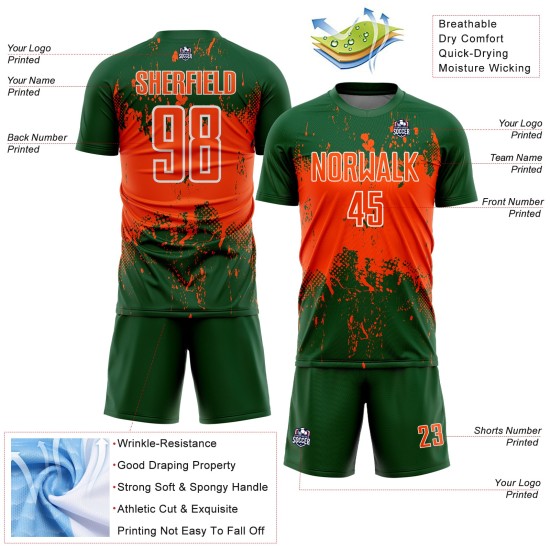Art Soccer Uniform Sports Orange-White Custom Sublimation Grunge Splatter Abstract Jersey Green Art Soccer Uniform Sports Orange-White Custom Sublimation Grunge Splatter Abstract Jersey Green