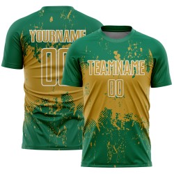 Sublimation Green Splatter Abstract Uniform Gold-White Old Art Grunge Custom Jersey Sports Kelly Soccer
