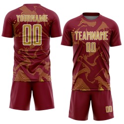 Soccer Custom Sports Jersey Curve Lines Uniform Crimson Sublimation Gold-White Old