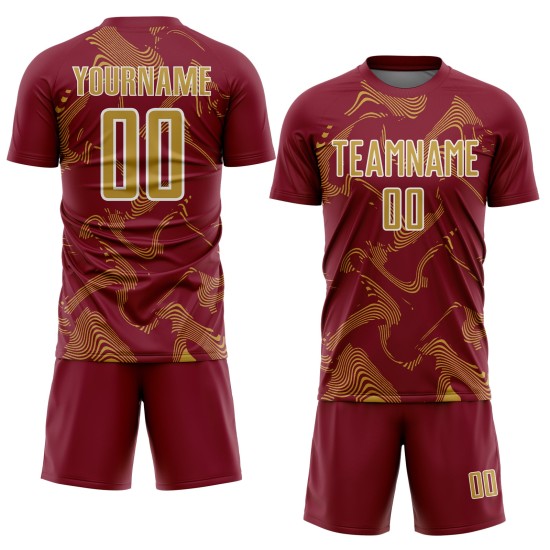 Soccer Custom Sports Jersey Curve Lines Uniform Crimson Sublimation Gold-White Old Soccer Custom Sports Jersey Curve Lines Uniform Crimson Sublimation Gold-White Old