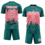 Medium Pink-White Teal Custom Soccer Jersey Sports Abstract Uniform Grunge Art Sublimation Splatter