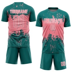 Medium Pink-White Teal Custom Soccer Jersey Sports Abstract Uniform Grunge Art Sublimation Splatter