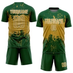 Old Grunge Soccer Splatter Abstract Art Custom Sports Gold-White Jersey Sublimation Uniform Green