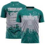 Gray-White Uniform Sublimation Teal Jersey Soccer Sports Abstract Splatter Custom Art Grunge Gray-White Uniform Sublimation Teal Jersey Soccer Sports Abstract Splatter Custom Art Grunge