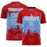 Grunge Splatter Blue-White Soccer Red Custom Abstract Sublimation Uniform Sports Art Jersey Light Grunge Splatter Blue-White Soccer Red Custom Abstract Sublimation Uniform Sports Art Jersey Light