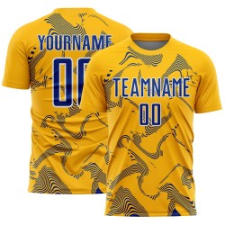Custom Jersey Curve Sublimation Royal-White Gold Soccer Uniform Lines Sports