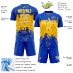 Uniform Custom Yellow-White Abstract Sublimation Jersey Art Blue Splatter Sports Thunder Soccer Grunge Uniform Custom Yellow-White Abstract Sublimation Jersey Art Blue Splatter Sports Thunder Soccer Grunge