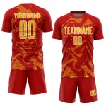Lines Custom Sublimation Red Sports Jersey Uniform Gold-White Soccer Curve