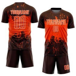 Grunge Jersey Sublimation Art Abstract Custom Sports Orange-White Splatter Brown Uniform Soccer
