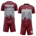 Custom Soccer Splatter Sublimation Burgundy Jersey Gray-White Sports Grunge Art Abstract Uniform