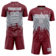 Custom Soccer Splatter Sublimation Burgundy Jersey Gray-White Sports Grunge Art Abstract Uniform Custom Soccer Splatter Sublimation Burgundy Jersey Gray-White Sports Grunge Art Abstract Uniform