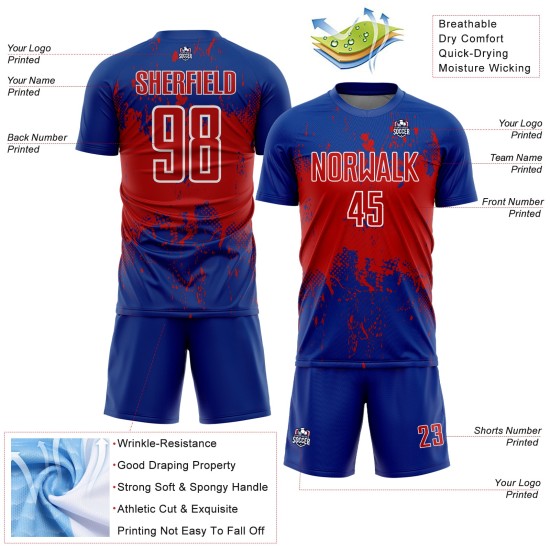 Splatter Red-White Sublimation Jersey Grunge Soccer Abstract Sports Art Custom Uniform Royal Splatter Red-White Sublimation Jersey Grunge Soccer Abstract Sports Art Custom Uniform Royal
